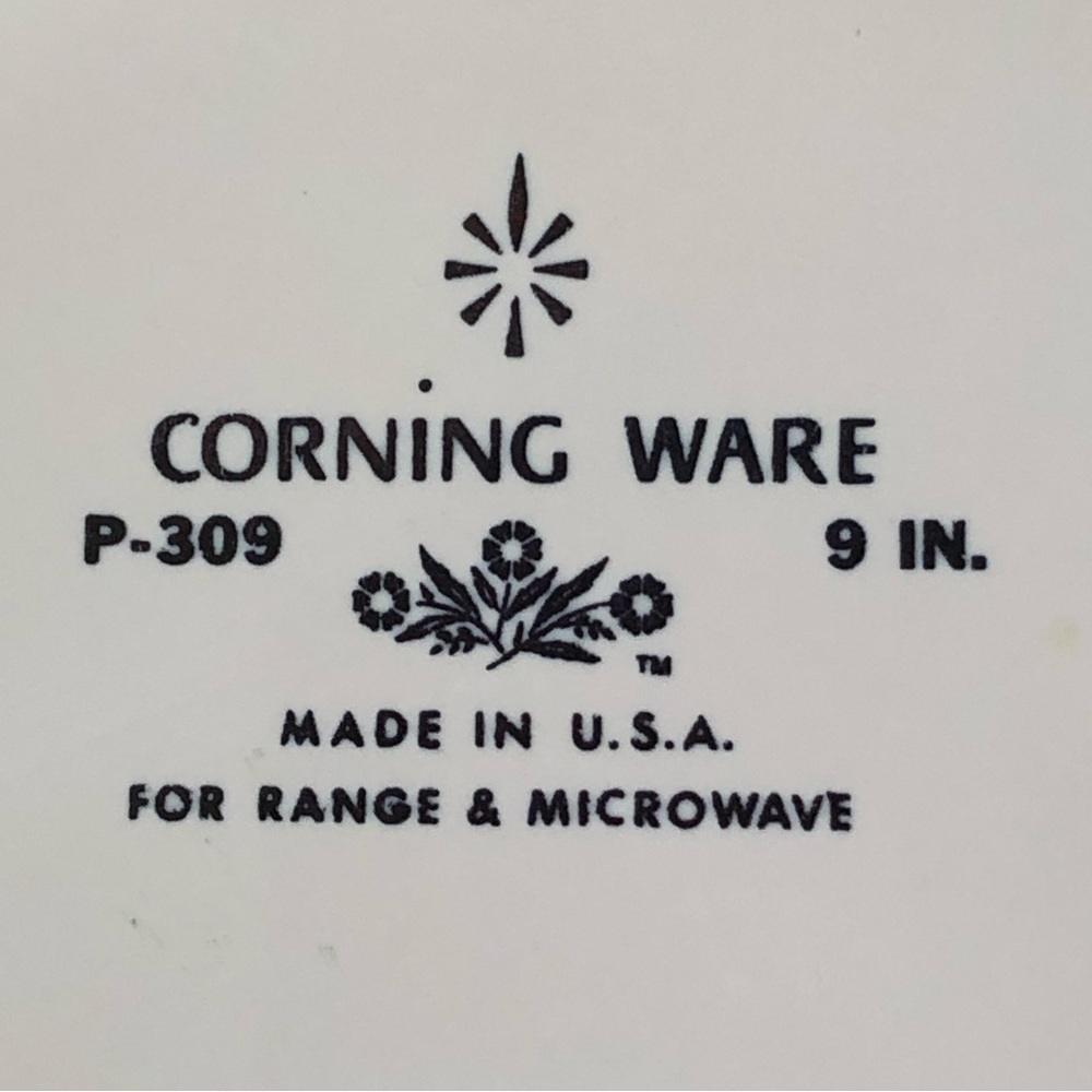 Vintage Corning Ware Pie Plate 9” Blue Corn Flower Pattern Excellent - Picture 6 of 7